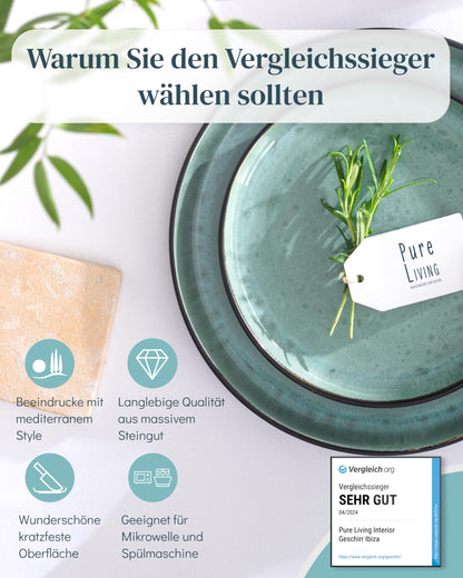 Pure Living Ibiza Steingut Geschirrset 6 Pers. 24 tlg. Salbeigrün