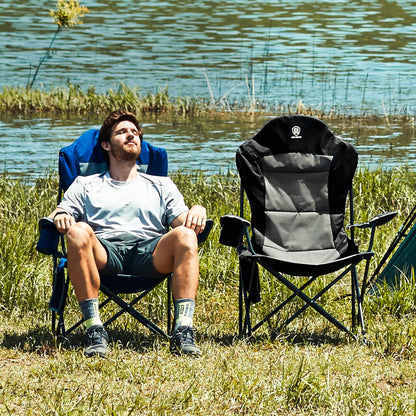 EVER ADVANCED Luxus Campingstuhl Faltbar 160KG Belastbar Ultragroß mit Hoher Rückenlehne, Bequemer Klappstuhl mit Seitentsche & Getränkehalter für Camping Garten Balkon Anglen, Gartenstuhl Angelstuhl