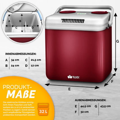 tillvex Mini-Kühlschrank 32L elektrisch Auto/Camping – Rot