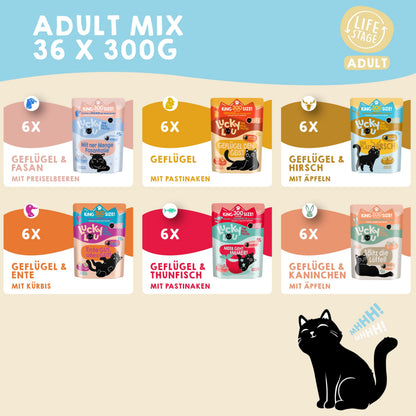 Lucky Lou Adult Mix-Paket Katzen Nassfutter - 36x300g