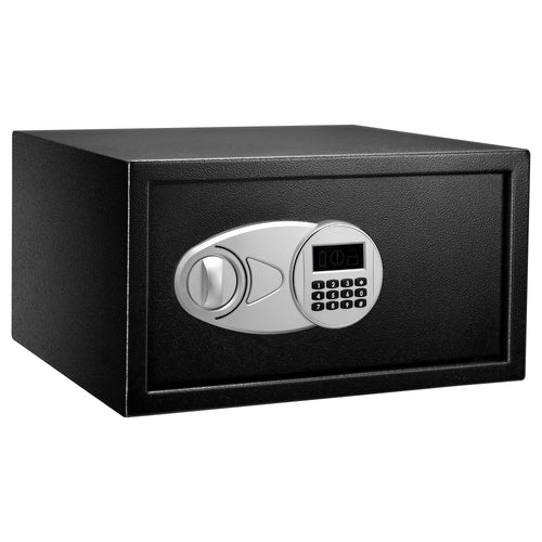 Amazon Basics Digitaler Stahl-Sicherheitstresor für Zuhause 28L Schwarz. Rechteckiger, schwarzer Stahlsafe mit digitaler Tastatur zum Schutz von Wertsachen.