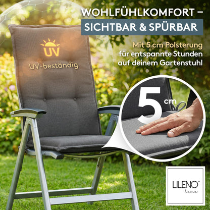 LILENO HOME Gartenstuhlauflagen 2er-Set Hochlehner Anthrazit (Tami)