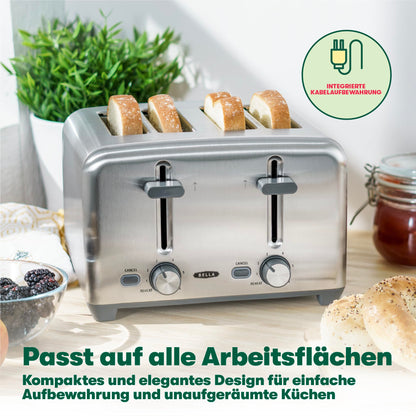 BELLA 4-Scheiben-Toaster, extra breite Schlitze, 6 Bräunungsstufen