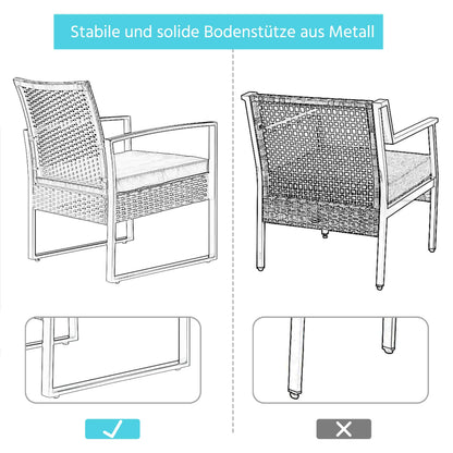 Yaheetech Balkonmöbel Set aus Polyrattan, 3-teilig, 2 Stühle & Tisch