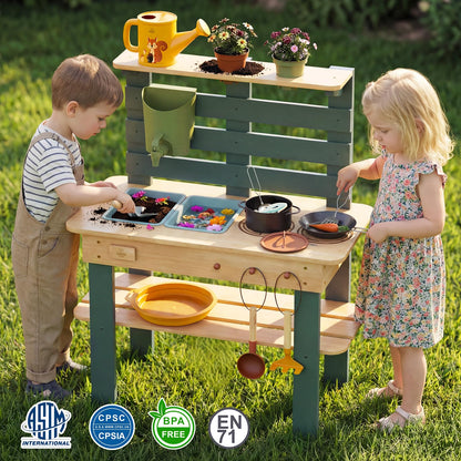 Lehoo Castle Matschküche Outdoor aus Holz, Spielküche mit Wasserhahn
