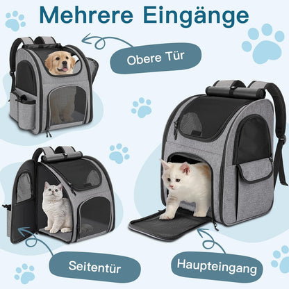 Quirlig Hunderucksack und Katzenrucksack bis 10 kg, faltbar, Grau