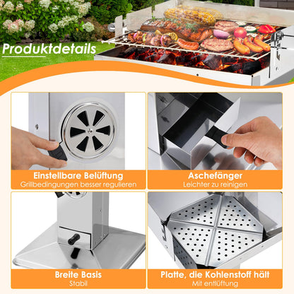 TLGREEN Holzkohlegrill 11550, Edelstahl Säulengrill höhenverstellbar