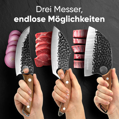 Matsato Messerset 3-teilig | Küchenmesser-Set mit Buchenholzgriff