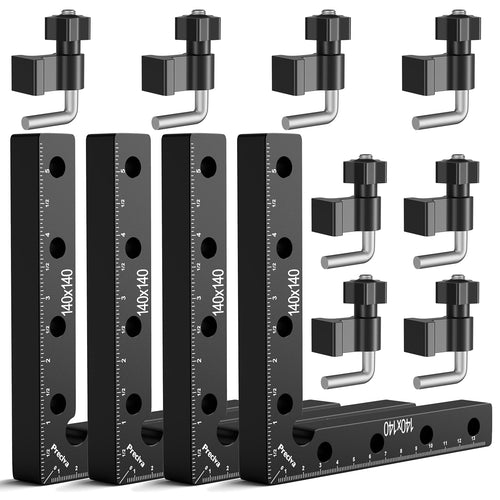 Preciva 90 Grad Positionierwinkel Set, 4 Stück, 140 mm, Aluminium, schwarz eloxiert, Winkelklemmen für Holzbearbeitung