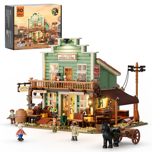 FUNWHOLE Western General Store Beleuchtetes Bauklötze-Set - 1895 Teile. Beleuchtetes Modell eines Westernladens. Für Modellbau & Ausstellungsdioramen.