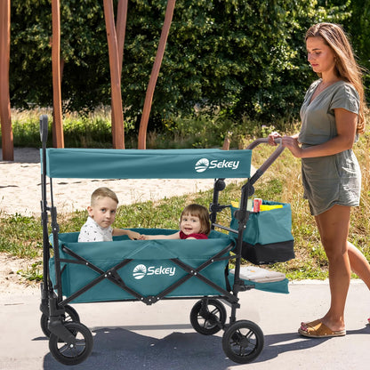 Sekey Bollerwagen faltbar mit Dach für 2 Kinder, 100 kg, dunkelgrün
