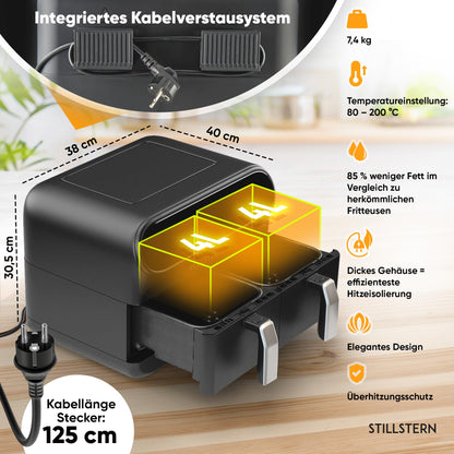 Stillstern Duo-Fry Heissluftfritteuse 8 L, 2 Kammern, 2400 W