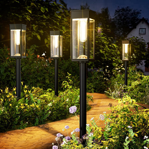 BITPOTT Solarleuchten Aussen 4er-Set, IP65 Gartenleuchten warmweiss – ABS-Gehäuse mit transparentem Lampenschirm