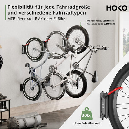 HOKO VELO 30 Fahrrad-Wandhalterung 4er Set schwenkbar bis 30 kg