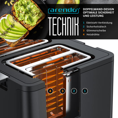 Arendo MANANA X2 Toaster 4 Scheiben Edelstahl, schwarz