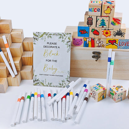 EIGTWEN Babyparty-Spiele-Set 78-teilig mit Holzblöcken und Stiften