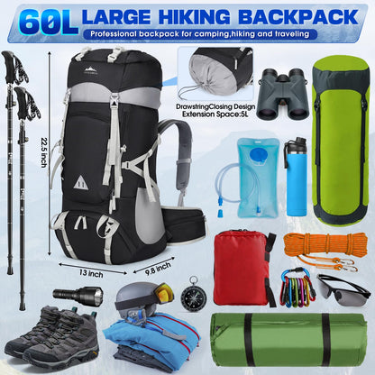 IGOLUMON Wanderrucksack 60L Trekkingrucksack mit Regenhülle, schwarz