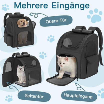 Quirlig Hunderucksack bis 10 kg, faltbar, mit Netzfenster, schwarz