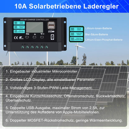 DERUXI Monokristallines Solarpanel-Kit 50W 12V mit 10A Laderegler