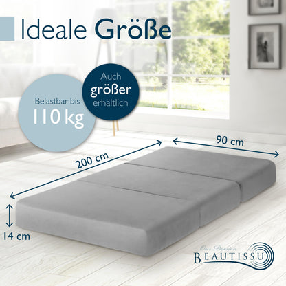 Beautissu Premium XL Klappmatratze Gästebett Visco 90x200cm Grau