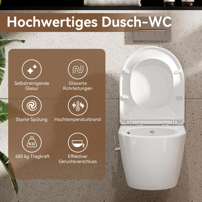 HOROW Dusch-WC HB-L01U-GE Hänge-WC spülrandlos mit Bidetfunktion