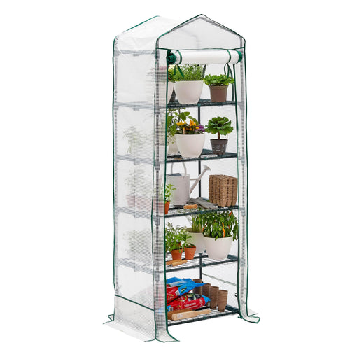 Bramble Foliengewächshaus mit 5 Regalen, Stahlrahmen, 193x69x49 cm, weisse PVC-Abdeckung