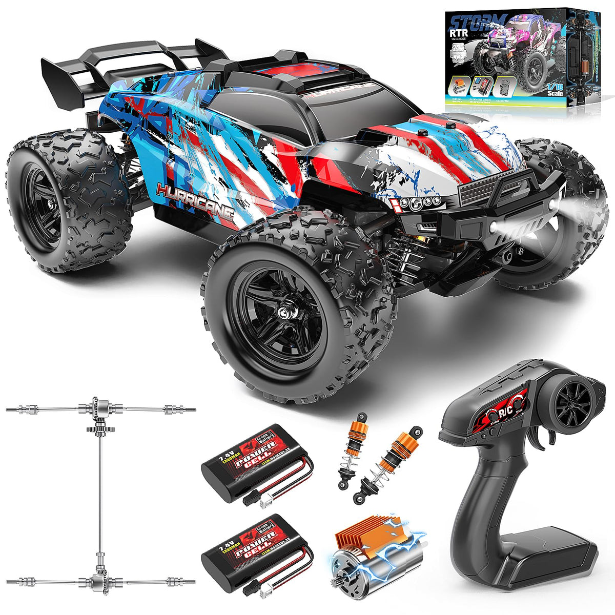 Womaqu HS18321 RC Monstertruck 1:18 4WD Offroad 40 km/h mit 2 Akkus in Blau