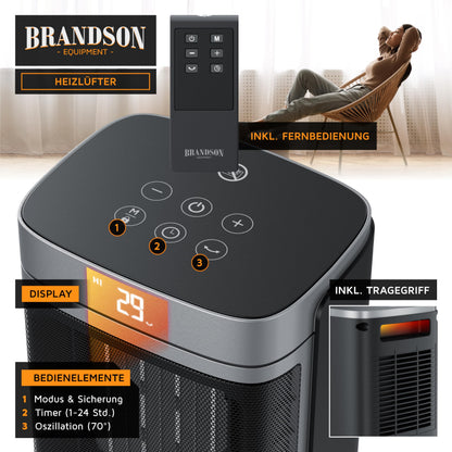 Brandson Keramik-Heizlüfter 1500 W mit Fernbedienung und ECO-Modus