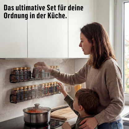 Deco haus Gewürzregal Wand ohne Bohren, 4er Set mit 24 Gewürzgläsern