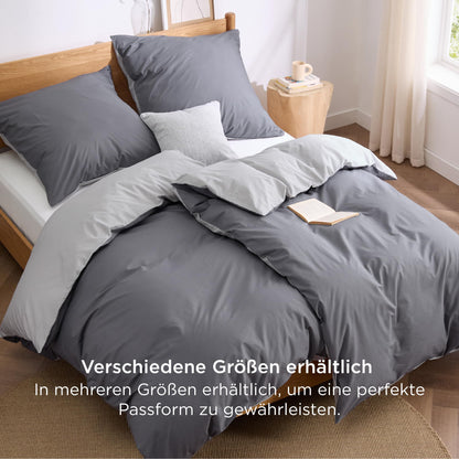 Bedsure Wendebettwäsche Set 135x200 Baumwolle 4teilig Anthrazit