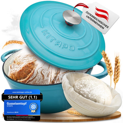 KITAPO Emaille Gusseisen Topf Brotbacken & Braten – 24cm, rund, backt Brot, brät Speisen.