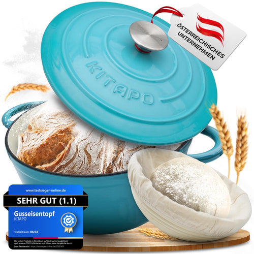 KITAPO Emaille Gusseisen Topf Brotbacken & Braten – 24cm, rund, backt Brot, brät Speisen.