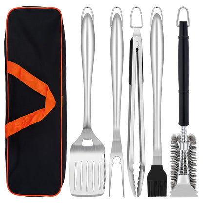 Herogo Grillbesteck Set 6-teilig Edelstahl mit Tragetasche, schwarze Gummigriffe