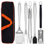 Herogo Grillbesteck Set 6-teilig Edelstahl mit Tragetasche, schwarze Gummigriffe