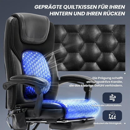 COLAMY Ergonomischer Chefsessel mit Massage, Heizfunktion & Fussstütze