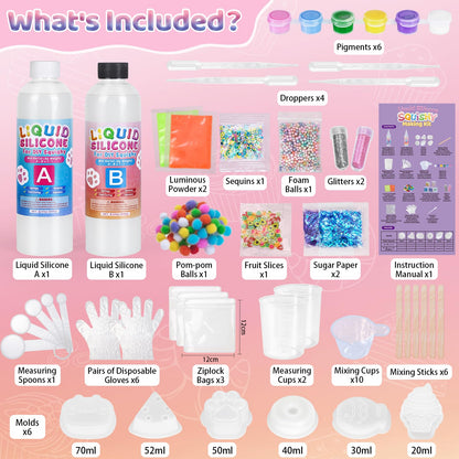 Highttoy Squishy Bastelset mit Flüssigsilikon, 480 ml und 6 Formen