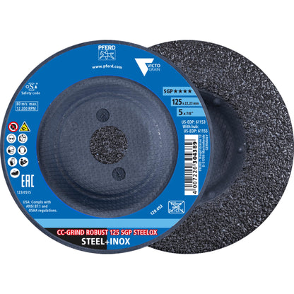 PFERD CC-GRIND ROBUST Schleifscheibe SGP STEELOX 125mm - 10er Pack: Rund; für Materialabtrag an Stahl und Edelstahl.