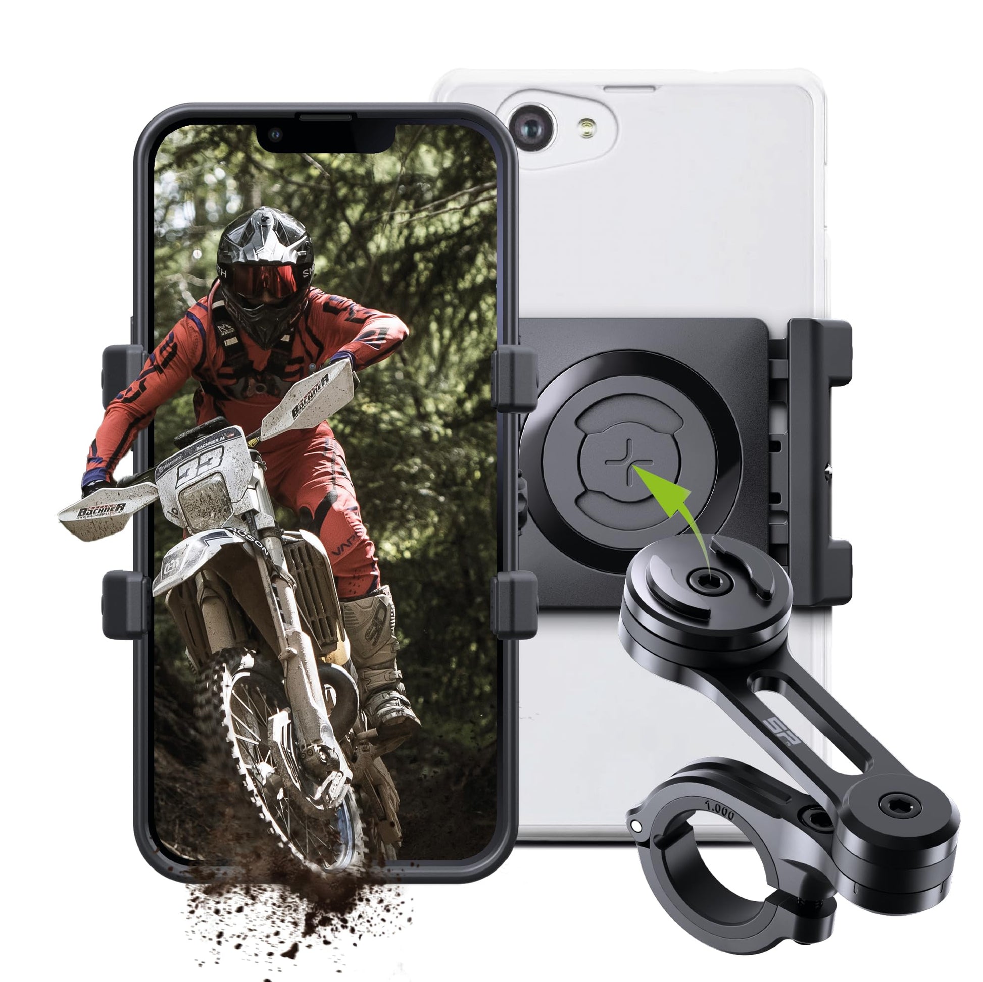 SP CONNECT SPC+ Universelle Handyhalterung Motorrad, schwarz, robust. Befestigt Smartphones sicher am Lenker zur Navigation.