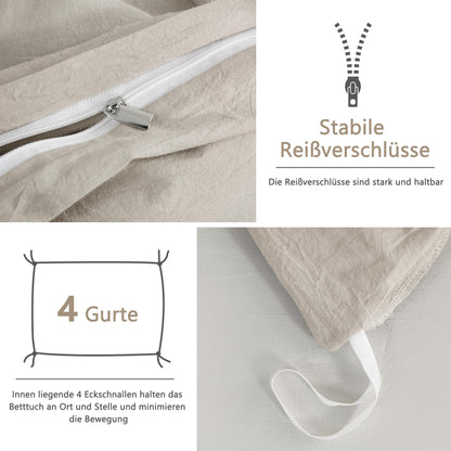 ATsense Bettwäsche 4teilig Baumwolle 135x200 cm Beige