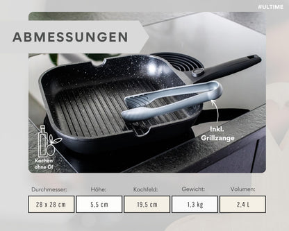 DIVORY Grillpfanne 28 cm mit abnehmbarem Griff, induktionsgeeignet