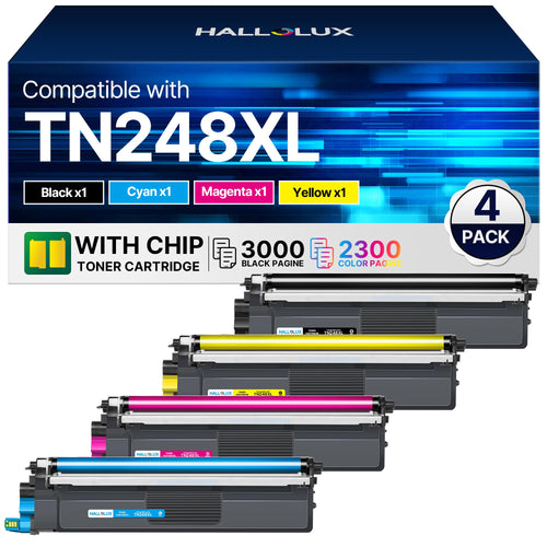 TN248XL Toner (4er-Pack): Vier schwarze, rechteckige Tonerpatronen. Für klaren Laserdruck in kompatiblen Brother Geräten.