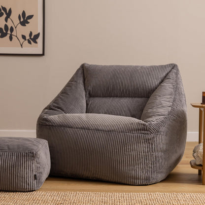 Icon Natalia Sitzsack mit Hocker – Dunkelgrau Cordstoff