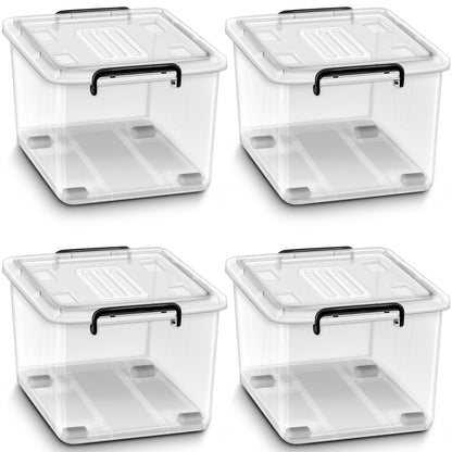tillvex Aufbewahrungsboxen Set mit Deckel – 4er, 62L, lebensmittelecht. Rechteckige, stapelbare Boxen zur sicheren Lebensmittelaufbewahrung.