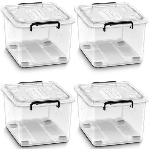 tillvex Aufbewahrungsboxen Set mit Deckel – 4er, 62L, lebensmittelecht. Rechteckige, stapelbare Boxen zur sicheren Lebensmittelaufbewahrung.