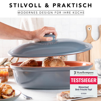 Römertopf Brottopf MAXI Brotbehälter – oval blau-grau