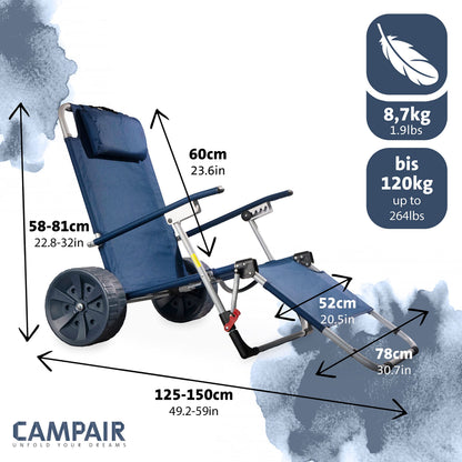 CampAir 2-in-1 Faltbarer Handwagen und Strandliege mit Rollen, blau