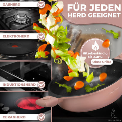 TRAUMLEBEN Bratpfanne 28 cm mit Deckel und abnehmbaren Griffen