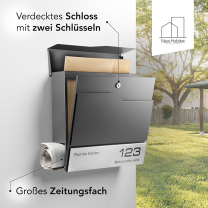 NewHabitat Briefkasten Tokio mit Zeitungsfach und Gravur, Anthrazit
