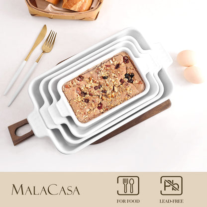 MALACASA Auflaufform Set 4-teilig, Keramik Backformen rechteckig weiss