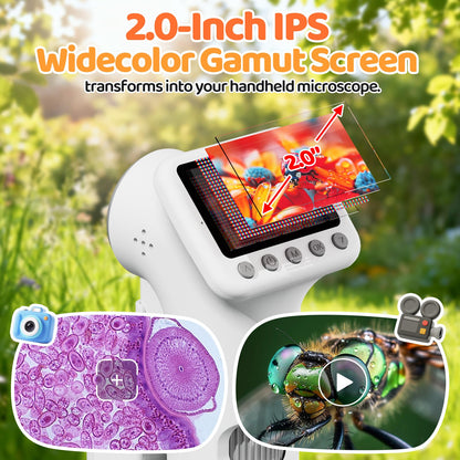 HEWEIMEI Kindermikroskop 1600x mit 2 Zoll IPS Display und HD Kamera